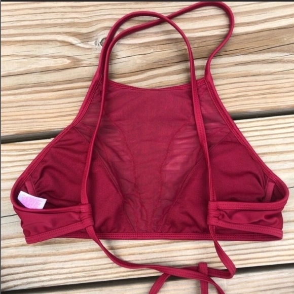 Target Xhilaration red lacy mesh padded small high neck bikini top - Picture 8 of 11